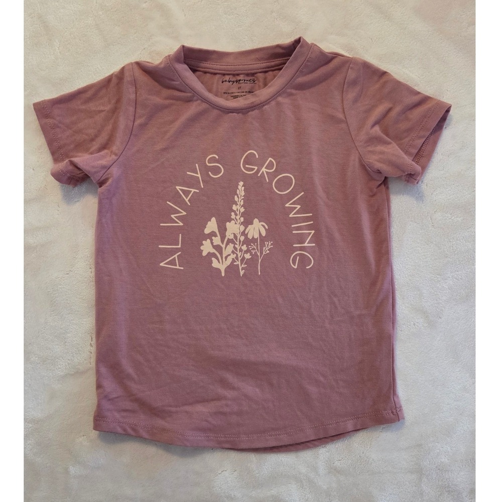 BabySprouts 2T Bamboo "Always Growing" Spring Graphic‎ Tee Mauve
